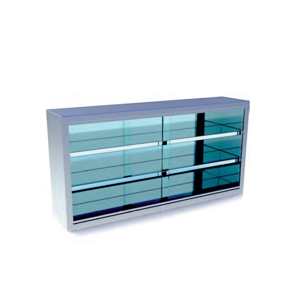 Ποτηριέρα Με Συρόμενες Inox Πόρτες Κρύσταλλα 110×30×70cm 2 Ράφια PE-113-G ArtSteel