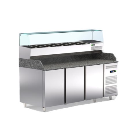 Ψυγείο Πάγκος Συντήρηση Πίτσας 207×80×145cm 3 Πόρτες TR-208-PR Με Βιτρίνα ArtSteel