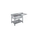 Λάντζα Ανοιχτή 190×70×87cm Με Αποστράγγιση,2 Γούρνες Και Ράφι LA-197-2R ArtSteel