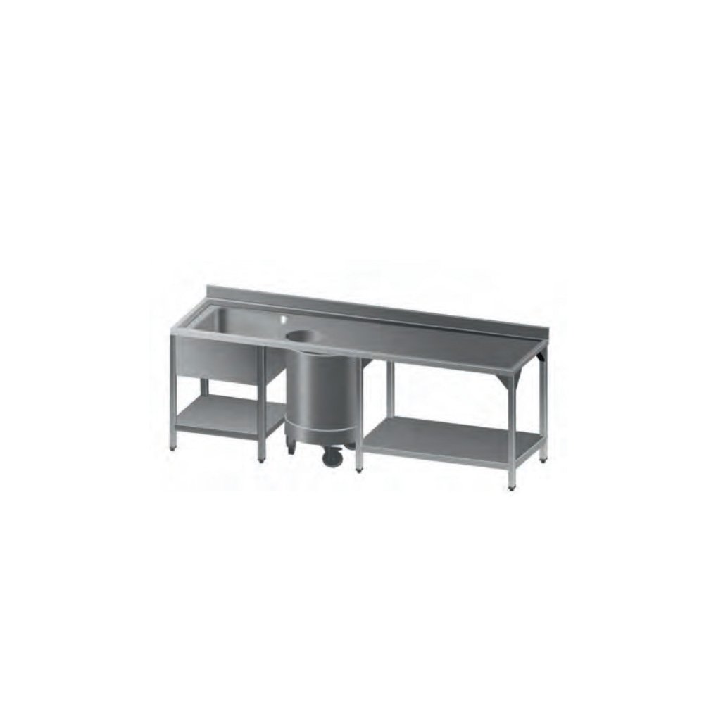 Λάντζα Ανοιχτή 160×70×86cm Με 2 Ράφια, 1 Γούρνα & Κάδο Απορριμμάτων LAB-167-S Artsteel