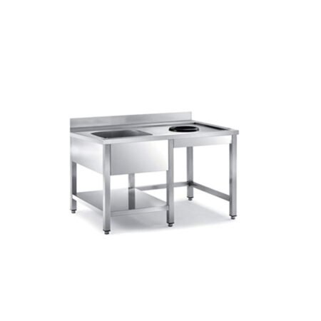 Λάντζα Ανοιχτή 140×70×87cm Με Ράφι, 1 Γούρνα Και Οπή Απορριμάτων LA-147-1HL ArtSteel