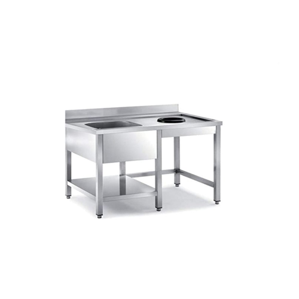 Λάντζα Ανοιχτή 120×70×87cm Με Ράφι, 1 Γούρνα Και Οπή Απορριμάτων LA-127-1HR ArtSteel