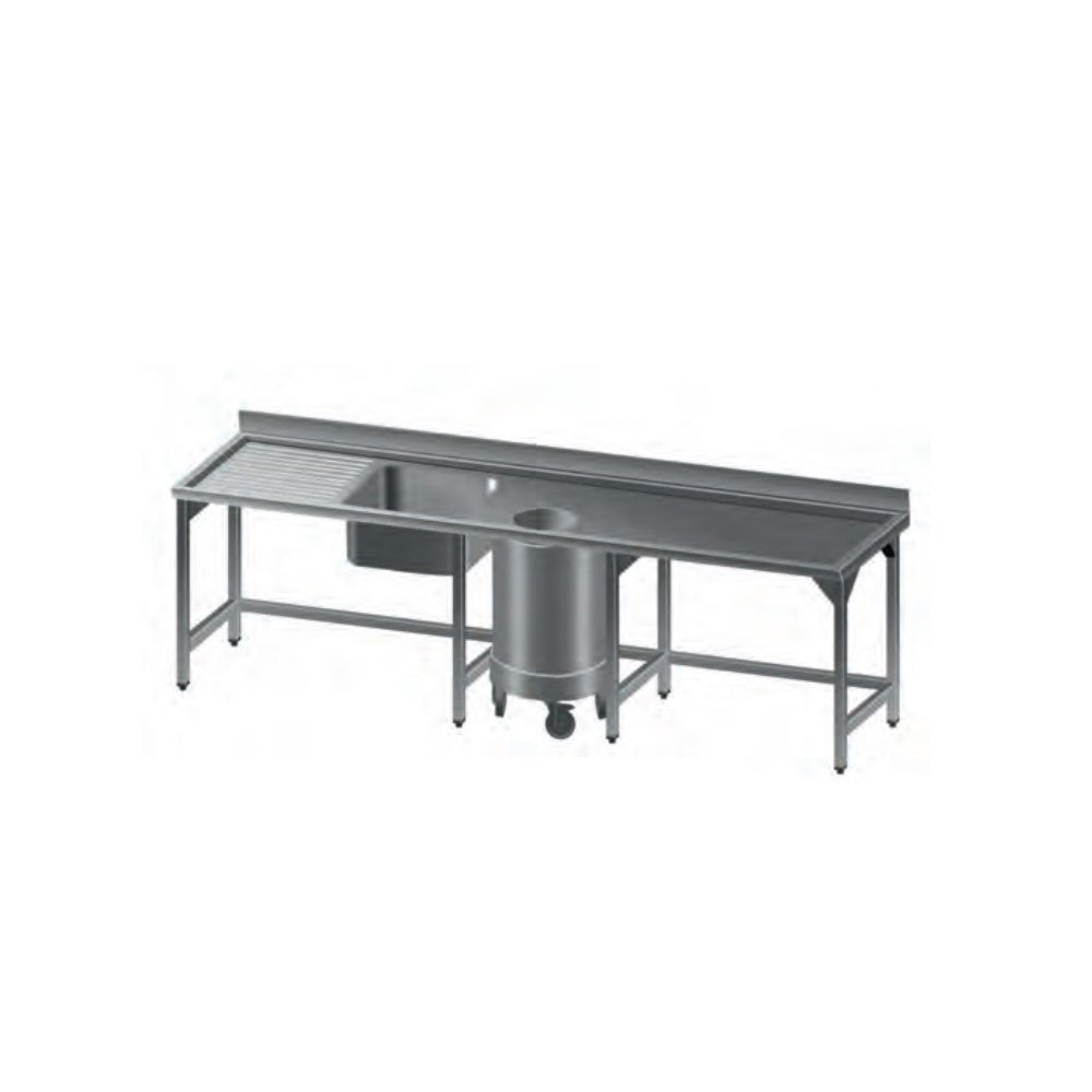 Λάντζα Ανοιχτή 220×70×86cm 1 Γούρνα, Με Στραγγιστήρι & Κάδο Απορριμμάτων LAB-227-1 Artsteel