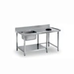 Λάντζα Εισόδου 150×74×85cm Ανοιχτή Με Ράφι, Γούρνα, Οπή Απορριμάτων Και Άκρη Δεξιά LV-150-R ArtSteel