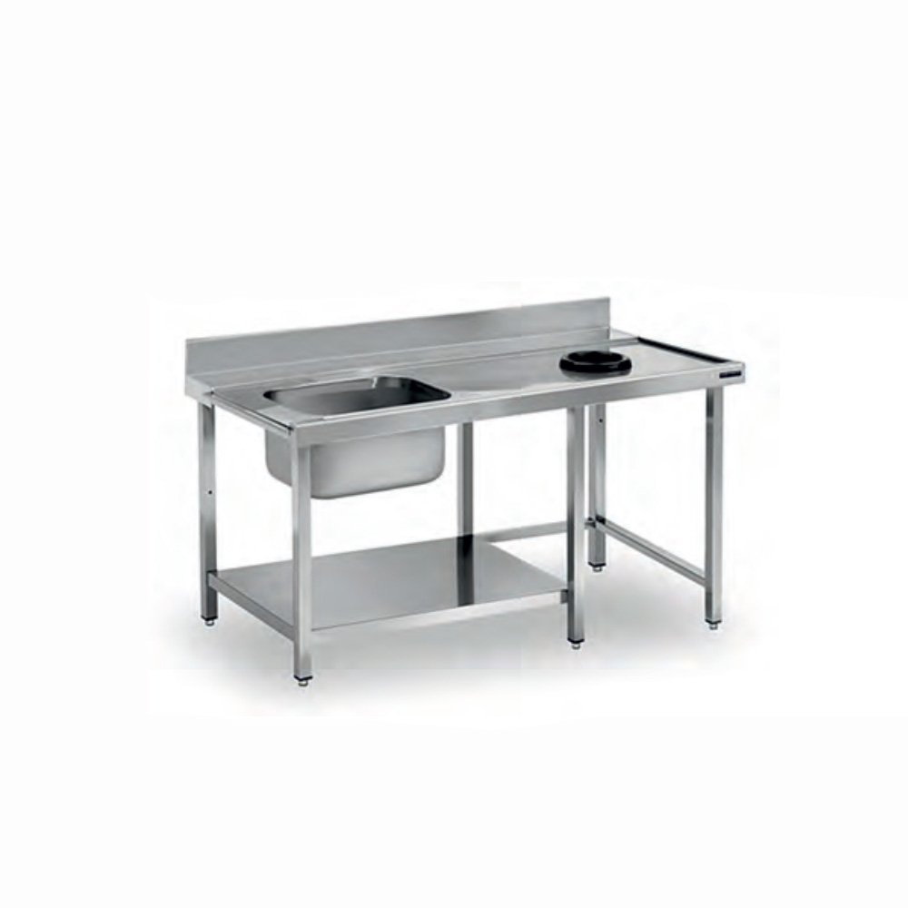 Λάντζα Εισόδου 150×74×85cm Ανοιχτή Με Ράφι, Γούρνα, Οπή Απορριμάτων Και Άκρη Δεξιά LV-150-R ArtSteel