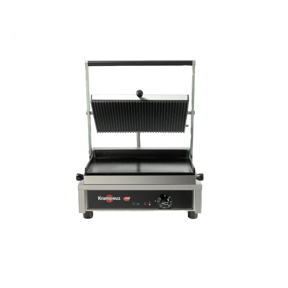 Τοστιέρα Krampouz Γαλλίας 41,6×28×22cm Ηλεκτρική, Μονή Μεγάλη, Ραβδωτή Πάνω, Λεία Κάτω GECID4BO