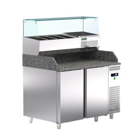 Ψυγείο Πάγκος Πίτσας Pizzaline 120×70×145cm Mε Επιτραπέζιο Βιτρινάκι Και 2 Πόρτες TR-127-PR Artsteel