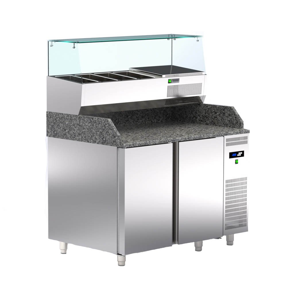 Ψυγείο Πάγκος Πίτσας Pizzaline 120×70×145cm Mε Επιτραπέζιο Βιτρινάκι Και 2 Πόρτες TR-127-PR Artsteel
